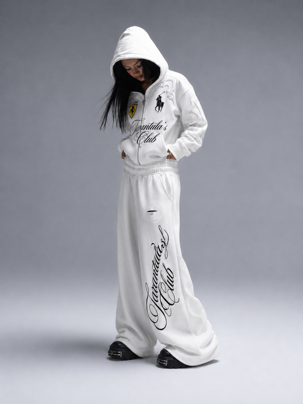 White Double Crown Wide-Leg Pants
