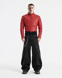 Blood Crimsom Armor-Style Biker Jacket