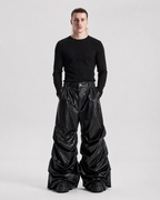 Crinkled Faux Leather Wide-Leg Pants
