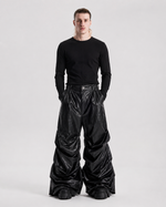Crinkled Faux Leather Wide-Leg Pants