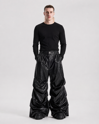 Crinkled Faux Leather Wide-Leg Pants
