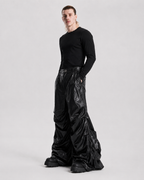 Crinkled Faux Leather Wide-Leg Pants
