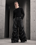 Crinkled Faux Leather Wide-Leg Pants