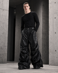Crinkled Faux Leather Wide-Leg Pants