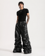 Crinkled Faux Leather Wide-Leg Pants