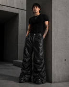 Crinkled Faux Leather Wide-Leg Pants