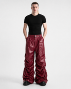 Crinkled Faux Leather Wide-Leg Pants