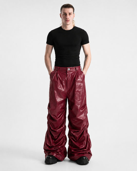 Crinkled Faux Leather Wide-Leg Pants