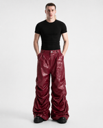 Crinkled Faux Leather Wide-Leg Pants