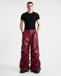 Crinkled Faux Leather Wide-Leg Pants