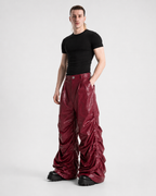 Crinkled Faux Leather Wide-Leg Pants