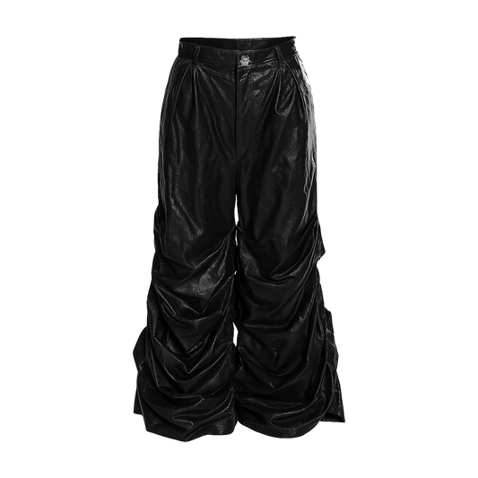 Crinkled Faux Leather Wide-Leg Pants tarantulaclub