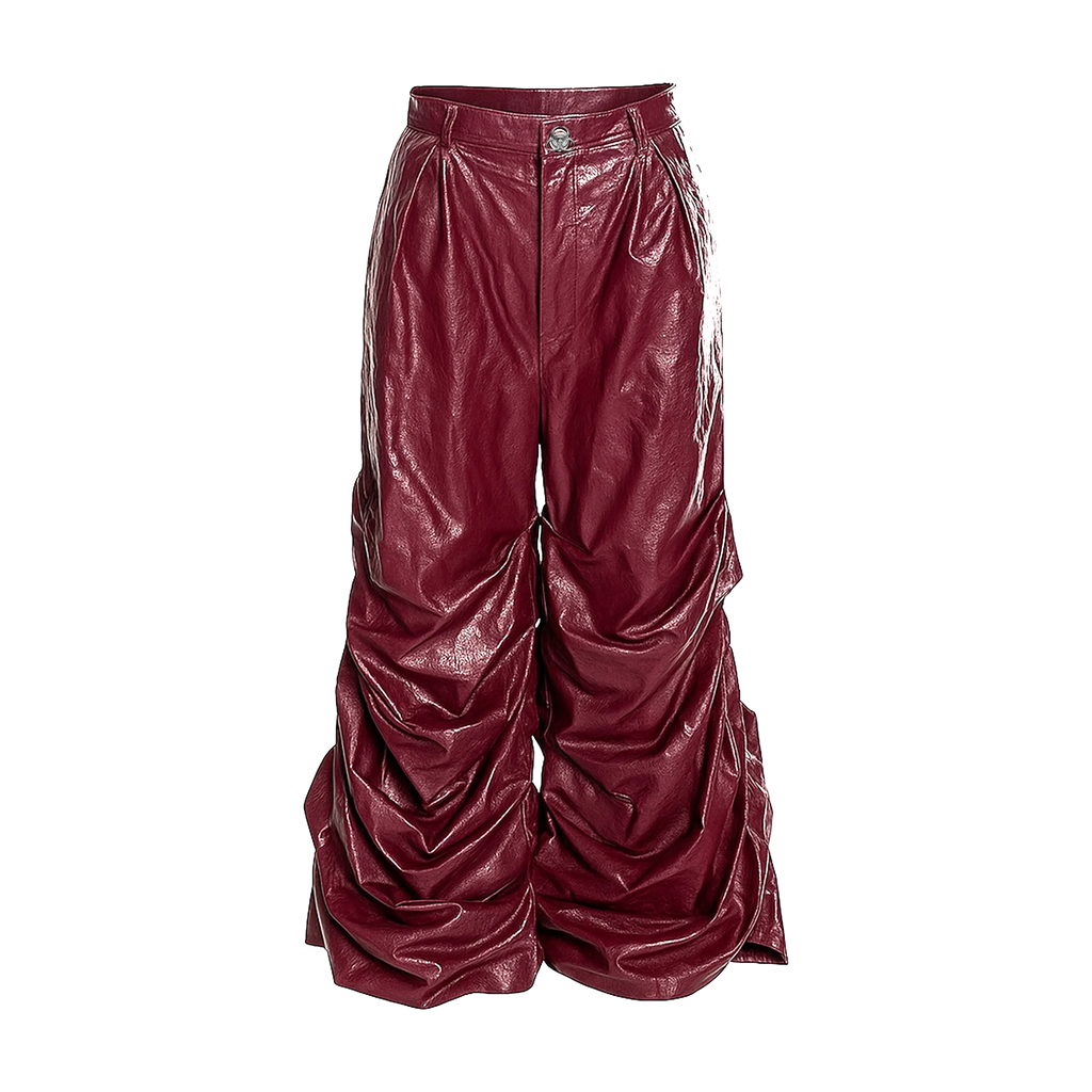 Crinkled Faux Leather Wide-Leg Pants tarantulaclub
