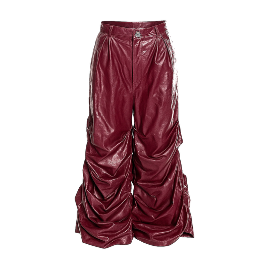 Crinkled Faux Leather Wide-Leg Pants tarantulaclub